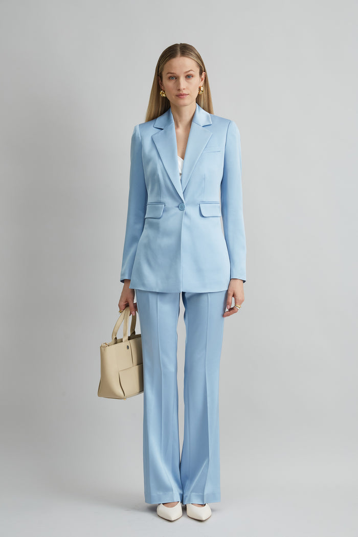 Elie Tahari Satin Side Slit Blazer MARBLE BLUE