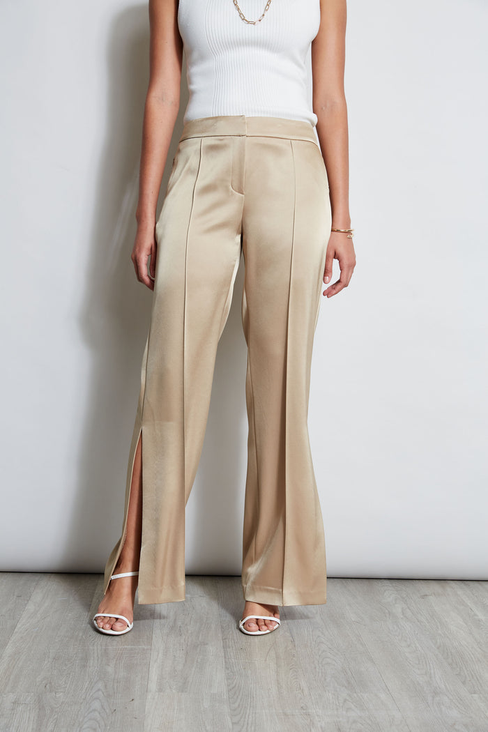elie tahari Satin Side Slit Pant SANDCASTLE