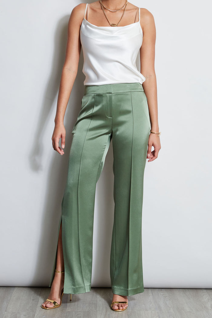 elie tahari Satin Side Slit Pant TUSCAN OLIVE