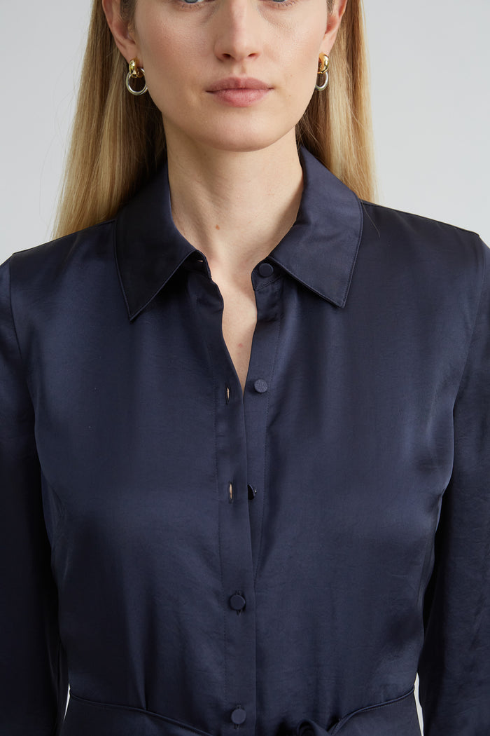 Elie Tahari Satin Tie Shirt Dress STARGAZER