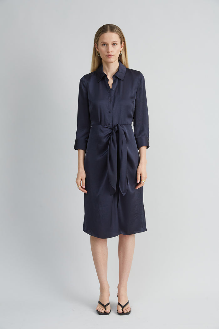 elie tahari Satin Tie Shirt Dress STARGAZER