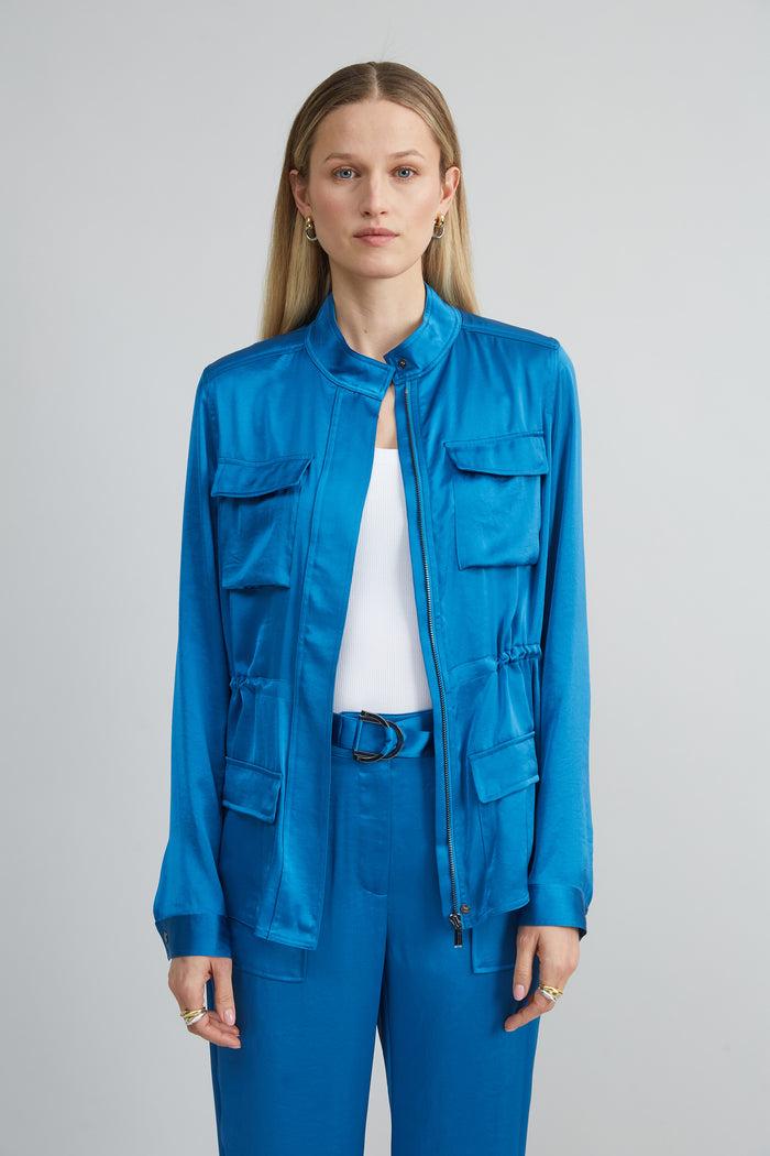 elie tahari Satin Utility Jacket OCEAN
