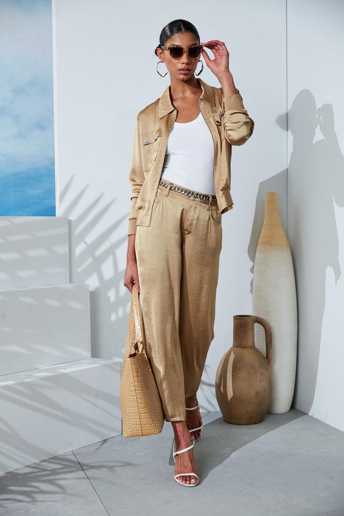 Elie Tahari Satin Utility Pocket Jacket SANDCASTLE