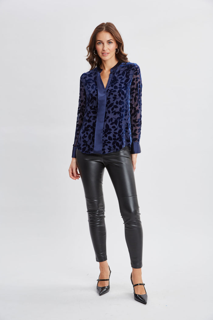 Elie Tahari Satin Velvet Burnout Shirt STARGAZER