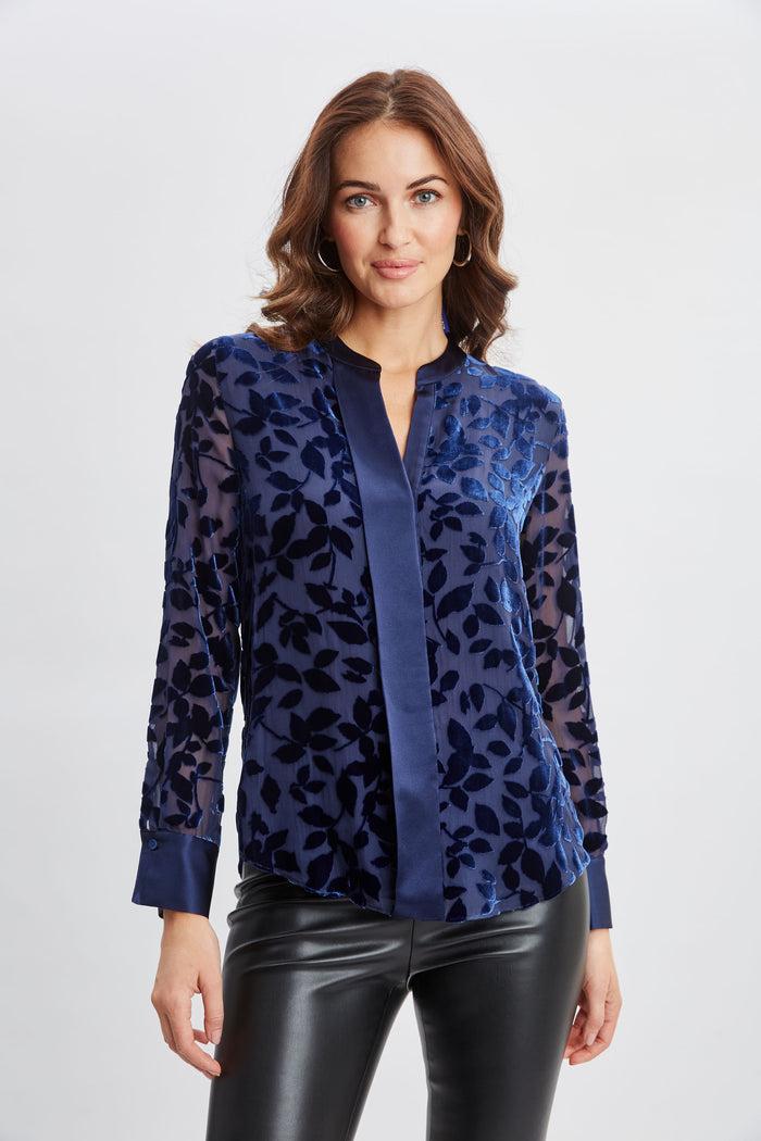 elie tahari Satin Velvet Burnout Shirt STARGAZER