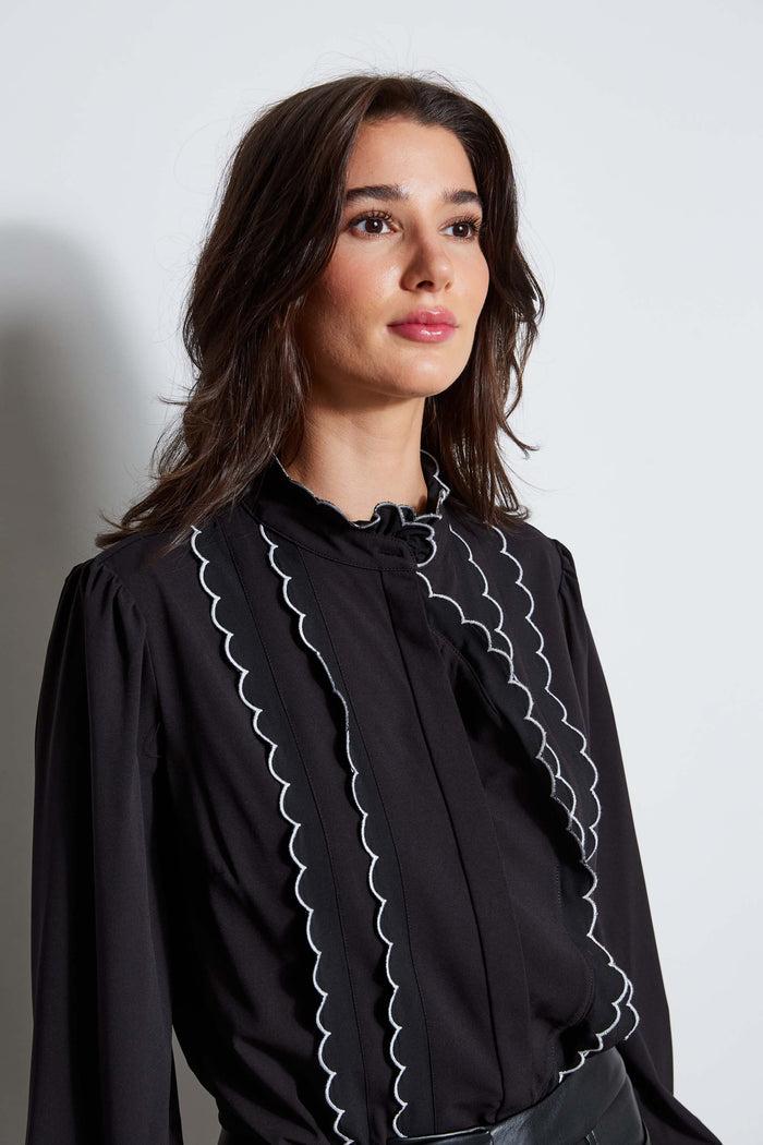 Elie Tahari Scallop Button Down Shirt Noir