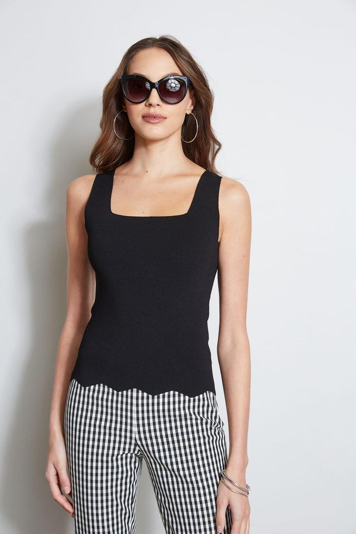 elie tahari Scallop Hem Tank BLACK