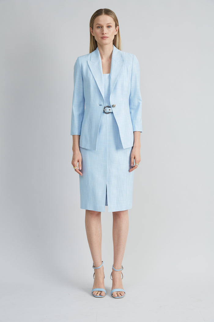 Elie Tahari Scallop Melange Dress MIST BLUE