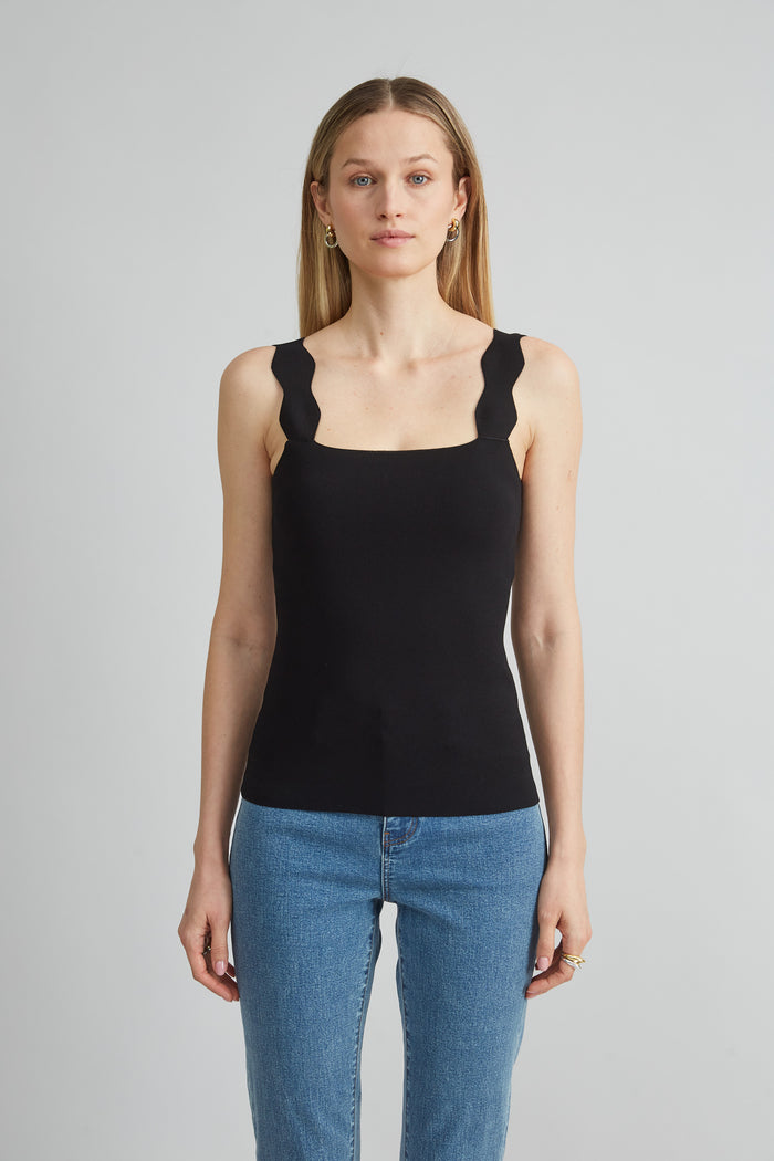 elie tahari Scallop Sweater Tank BLACK