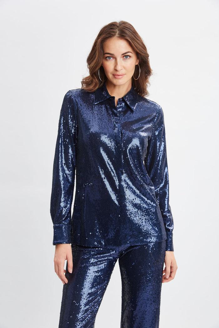 elie tahari Sequin Button Down Shirt TWILIGHT