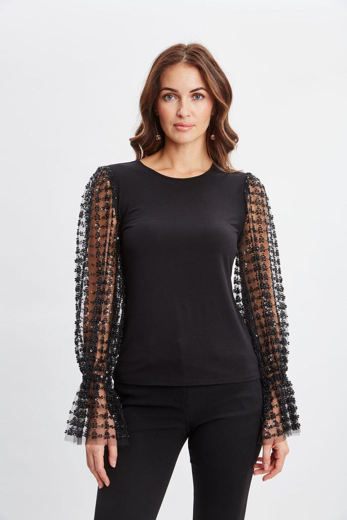 elie tahari Sequin Sleeve Knit Noir