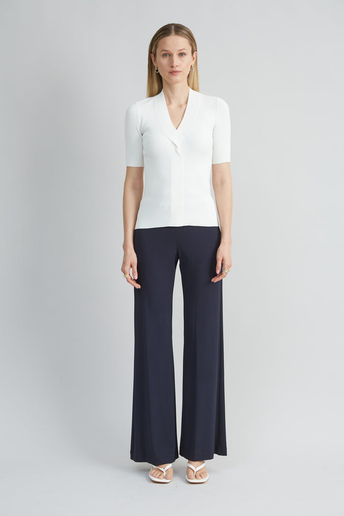 Elie Tahari Short Sleeve Cable Twist Sweater PEARL