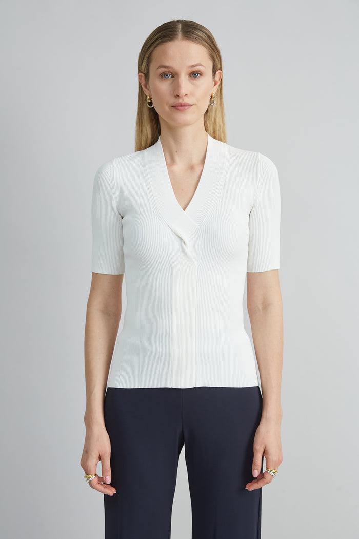 elie tahari Short Sleeve Cable Twist Sweater PEARL