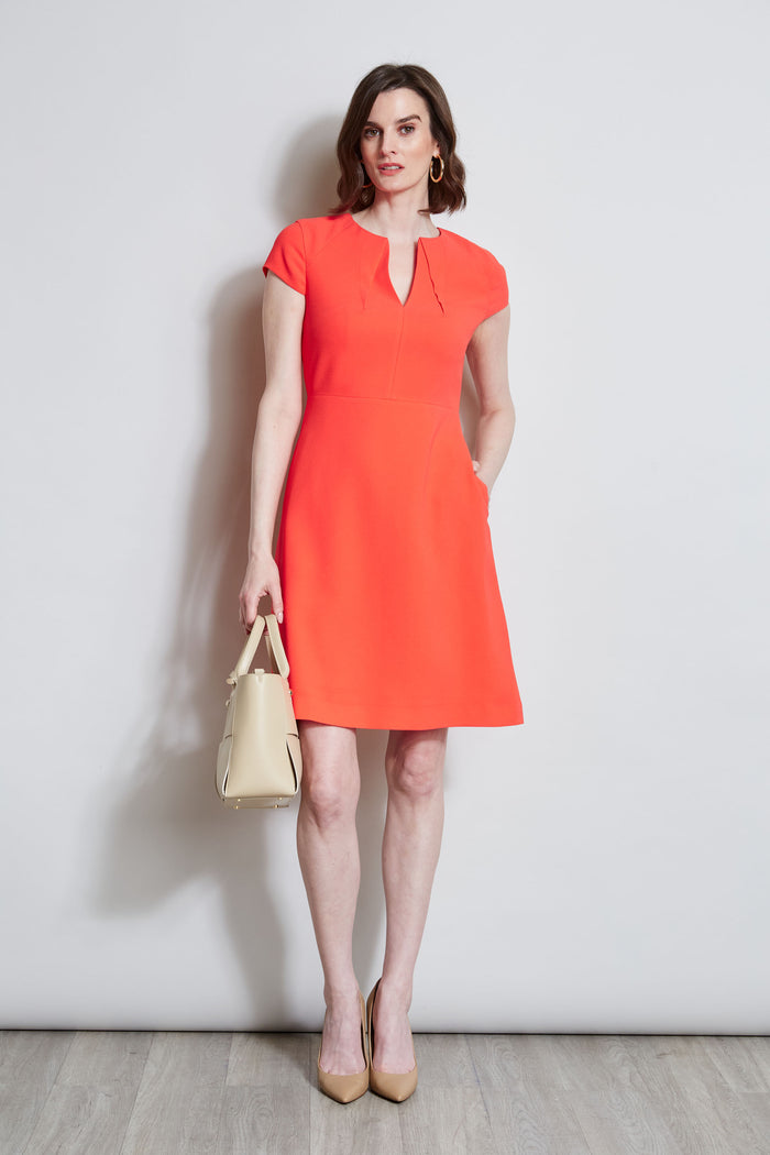 elie tahari Short Sleeve Dart Dress TOMATO