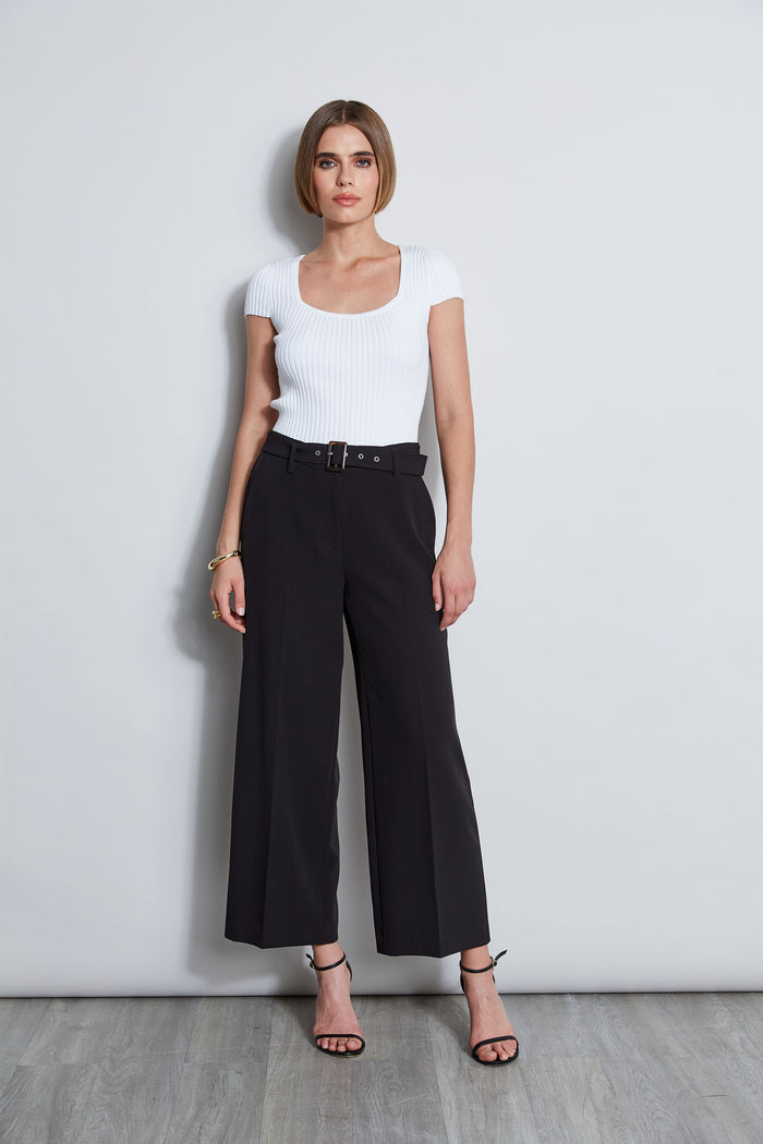 Elie Tahari Short Sleeve Rib Sweater Sky White