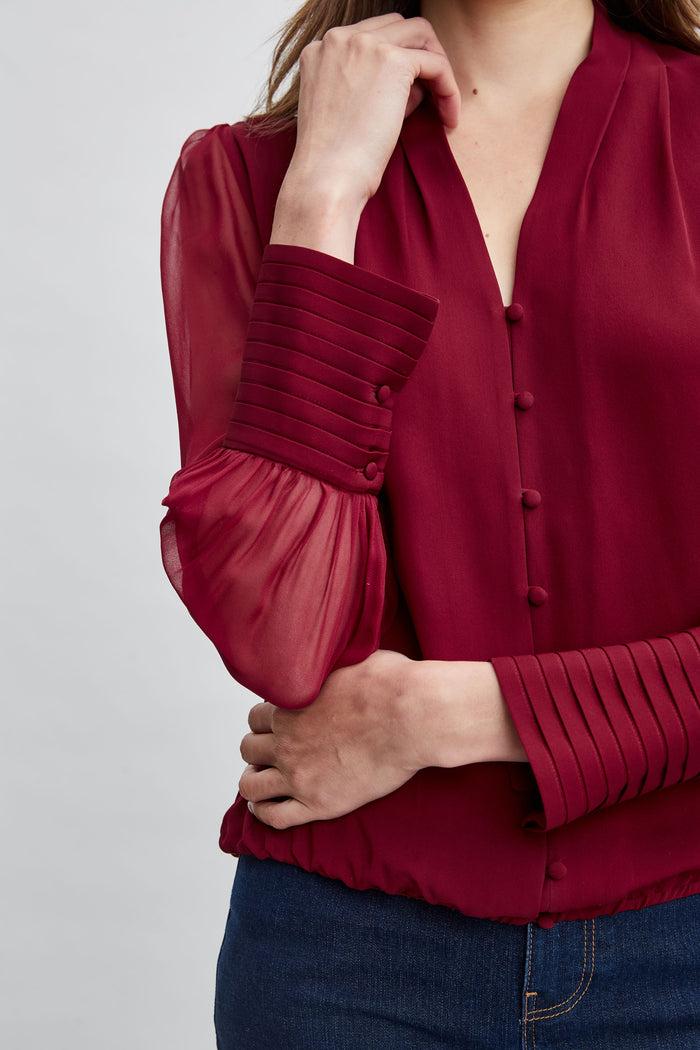 Elie Tahari Silk Blouson Button Shirt SANGRIA