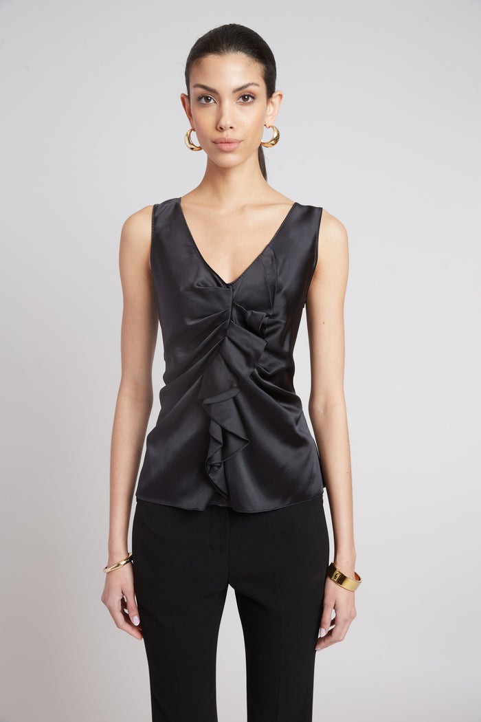 Elie Tahari Silk Cascade Top BLACK