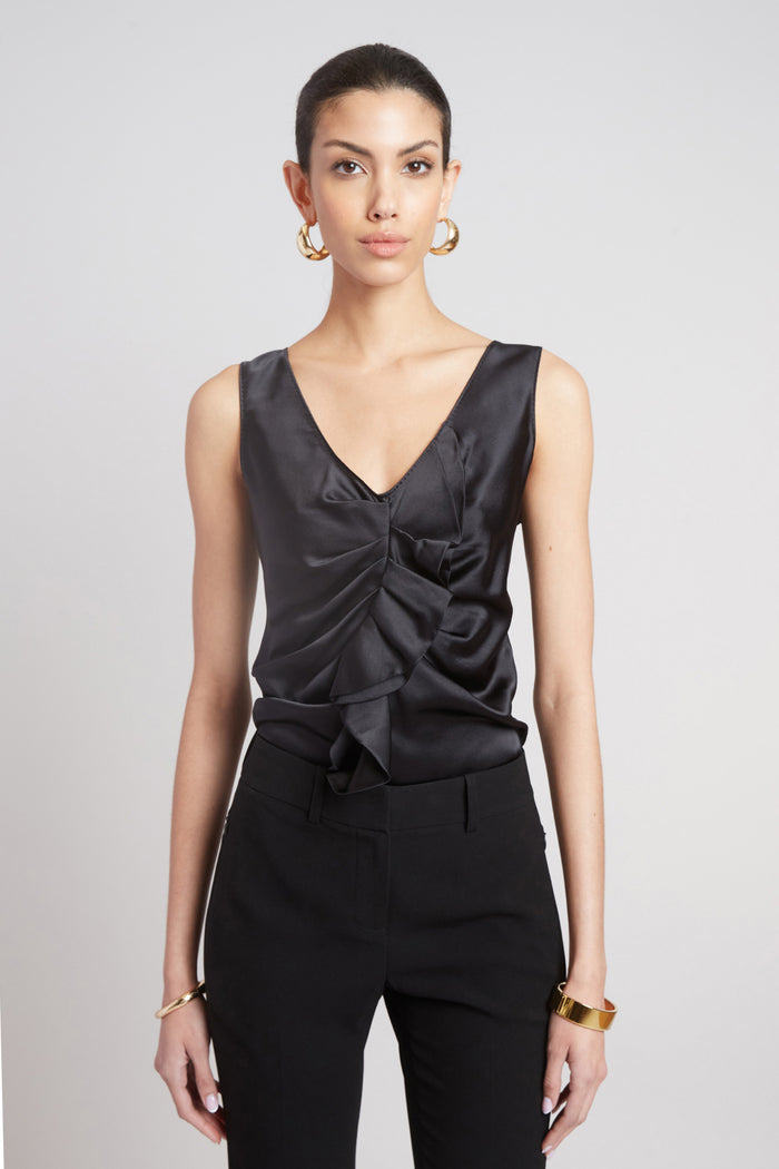 elie tahari Silk Cascade Top BLACK