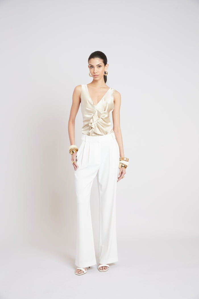 Elie Tahari Silk Cascade Top DRIFTWOOD