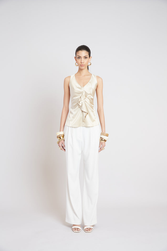 Elie Tahari Silk Cascade Top DRIFTWOOD