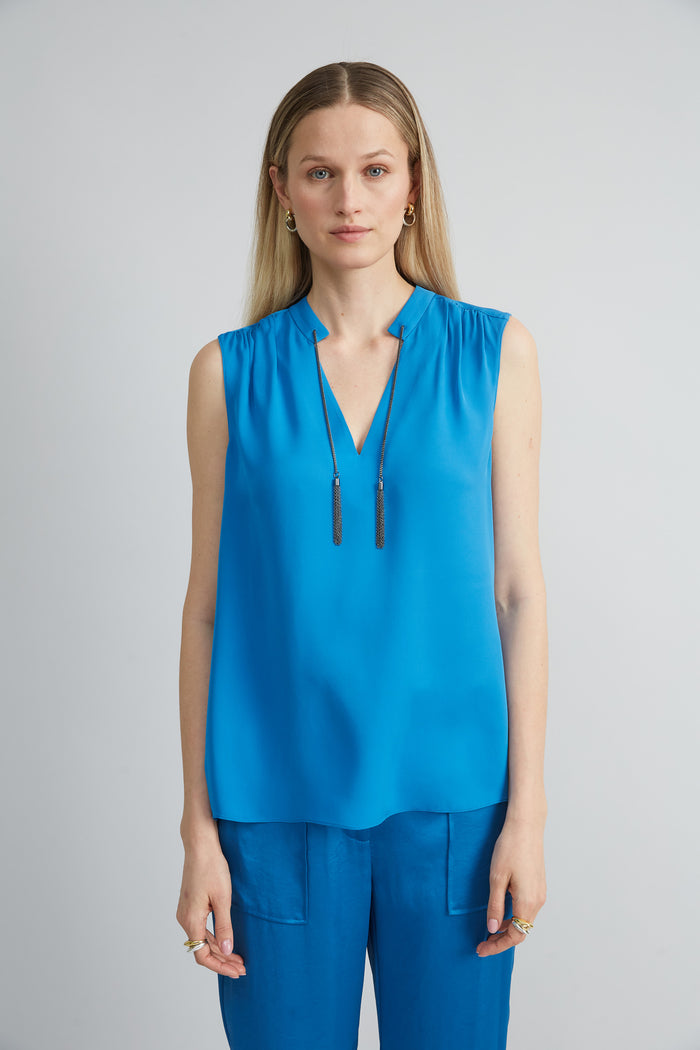 elie tahari Silk Chain Shirt OCEAN
