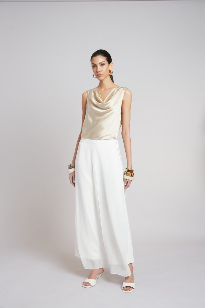 Elie Tahari Silk Cowl Neck Top DRIFTWOOD