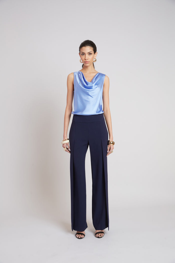 Elie Tahari Silk Cowl Neck Top HORIZON BLUE
