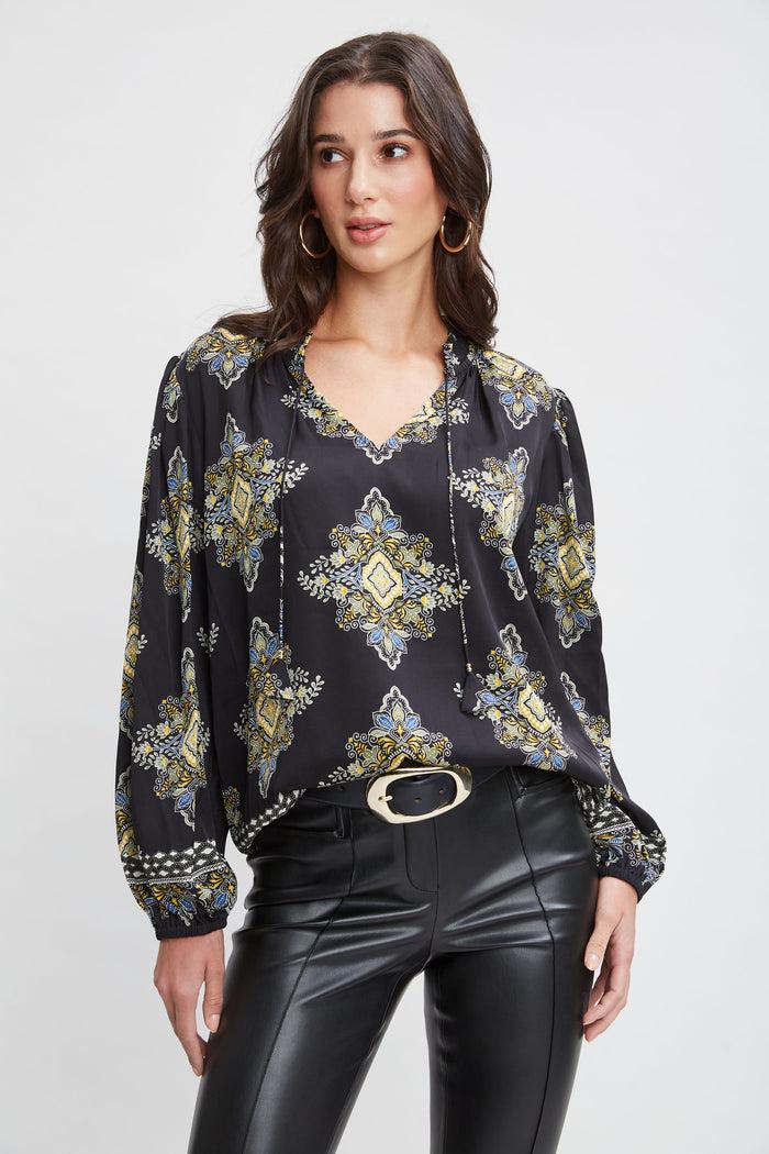 elie tahari Silk Geometric Shirt MARSEILLE PRINT