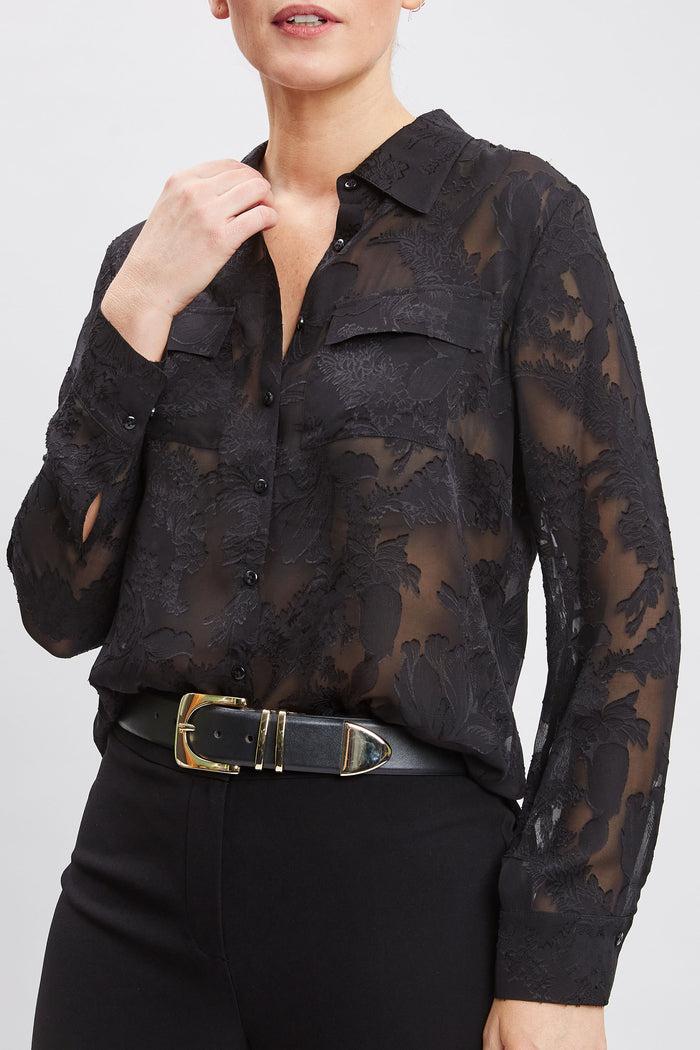 Elie Tahari Silk Jacquard Utility Shirt BLACK