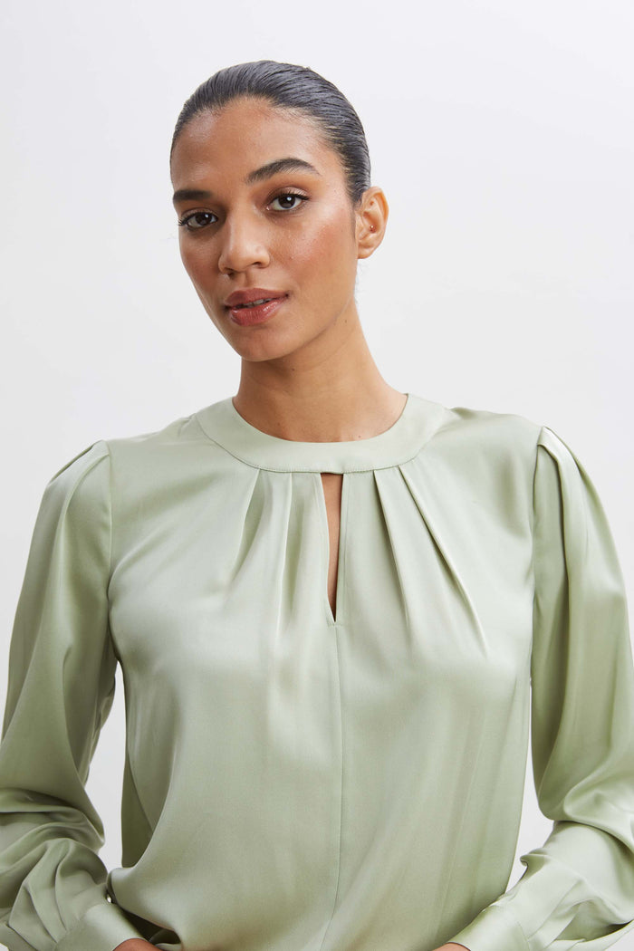 Elie Tahari Silk Keyhole Shirt SILVER SPRUCE