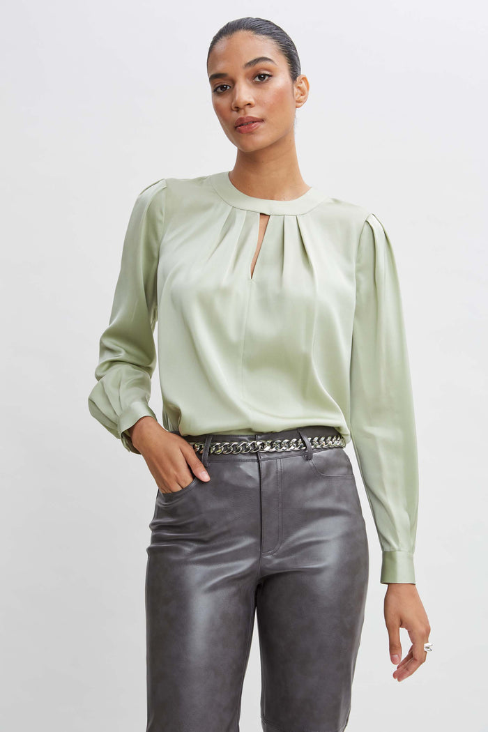 elie tahari Silk Keyhole Shirt SILVER SPRUCE