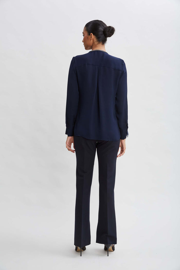 Elie Tahari Silk Long Sleeve Chain Shirt MIDNIGHT
