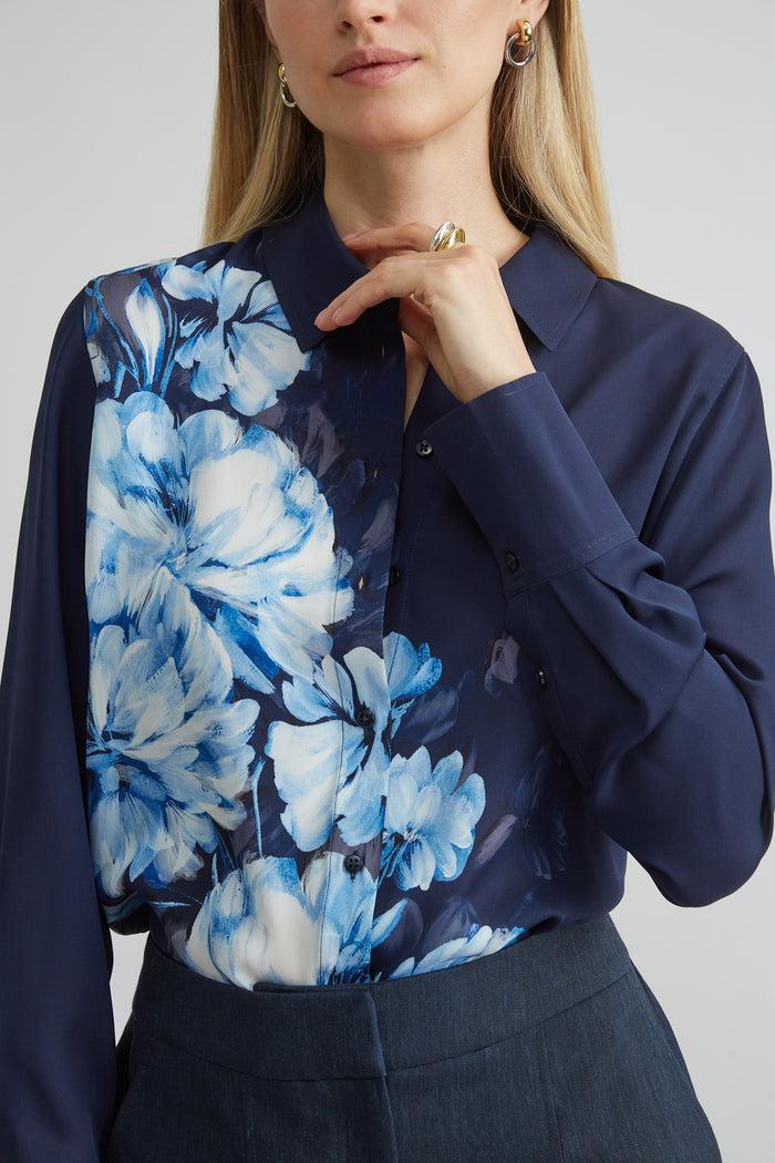 Elie Tahari Silk Midnight Shadow Shirt MULTI