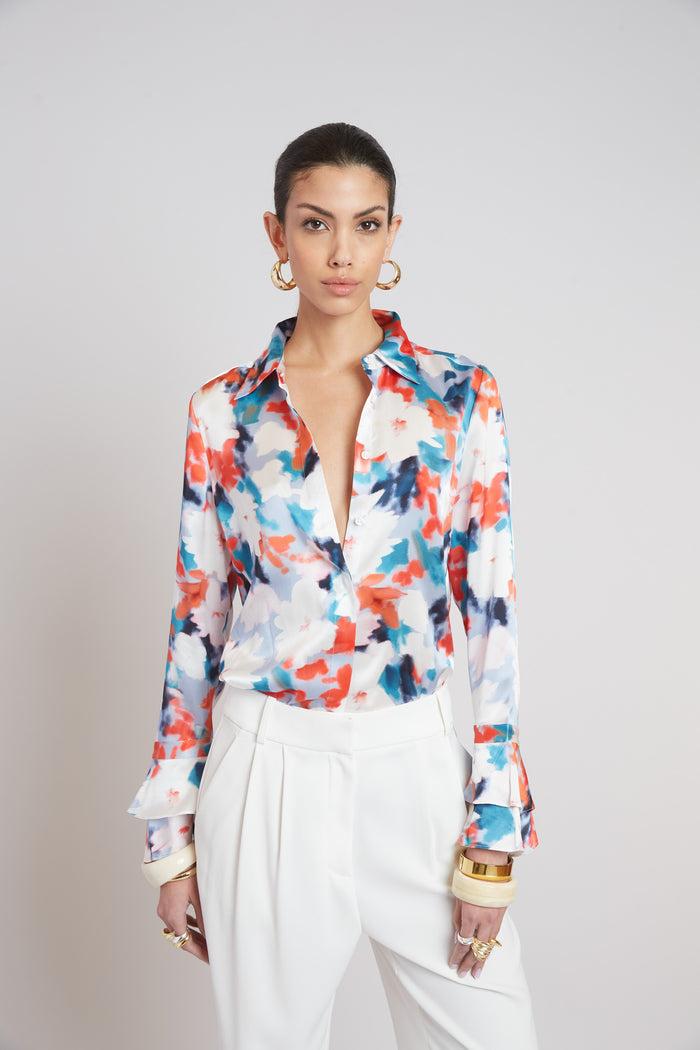 elie tahari Silk Monet Garden Shirt MULTI