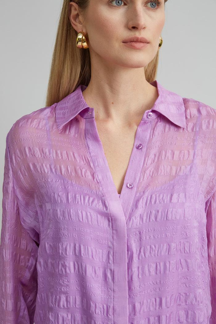 Elie Tahari Silk Plaid Jacquard Shirt IRIS