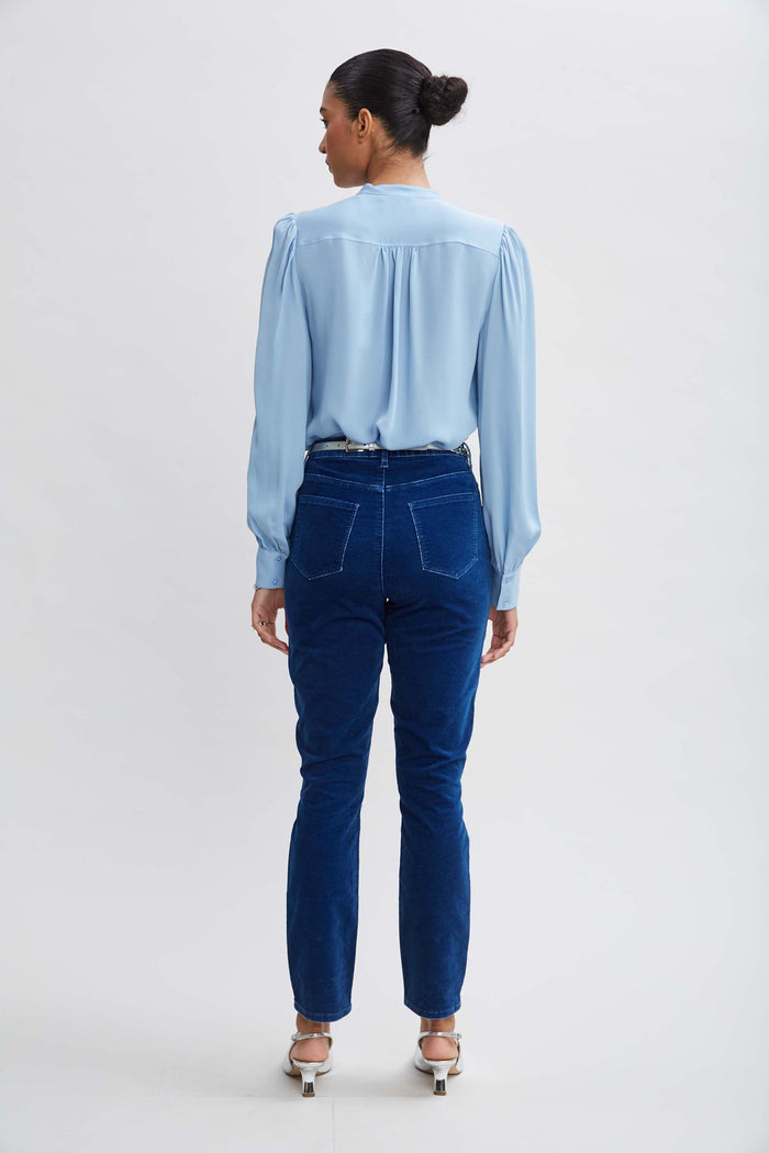 Elie Tahari Silk Ruffle Button Down Shirt SKY BLUE