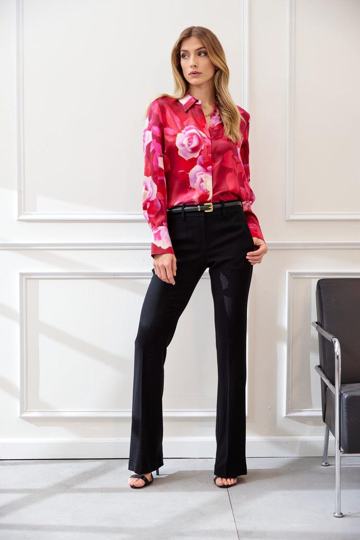 Elie Tahari Silk Satin Moulin Rouge Shirt MULTI