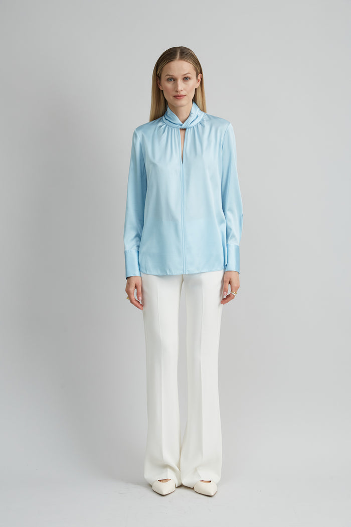 Elie Tahari Silk Satin Twist Shirt CRYSTAL BLUE