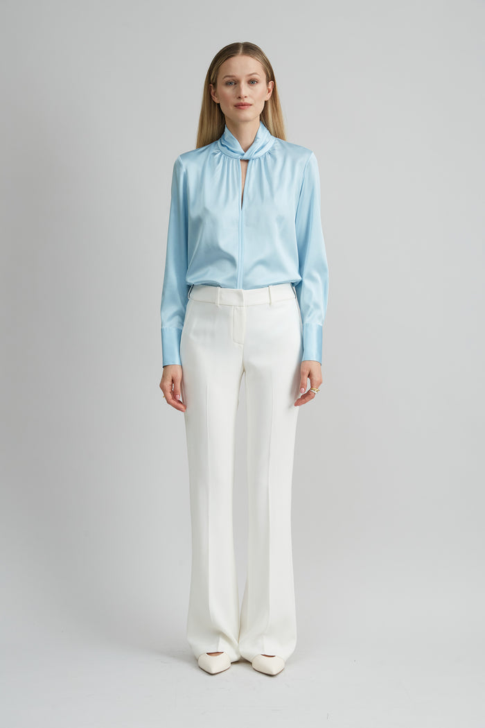 Elie Tahari Silk Satin Twist Shirt CRYSTAL BLUE