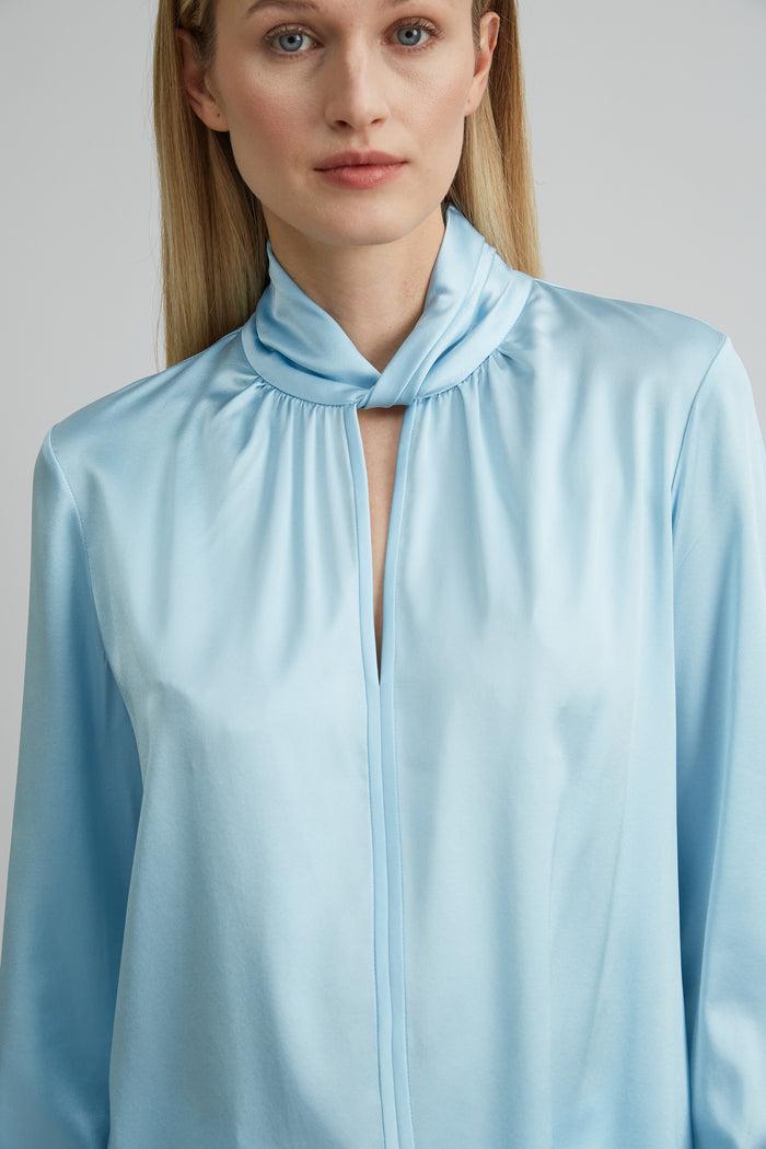 Elie Tahari Silk Satin Twist Shirt CRYSTAL BLUE
