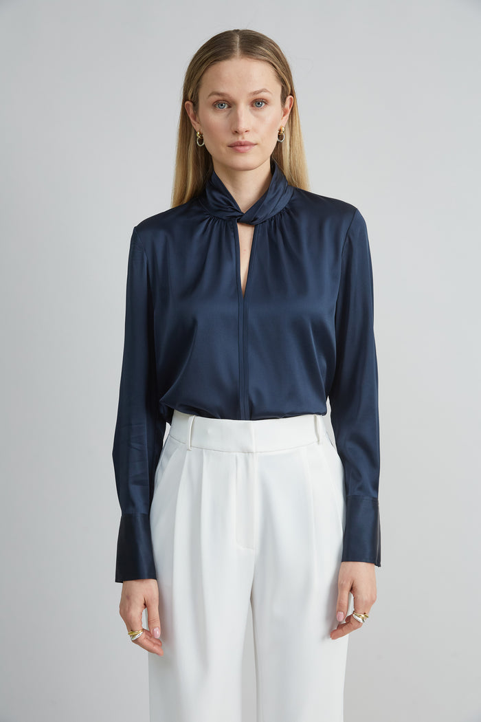 elie tahari Silk Satin Twist Shirt STARGAZER