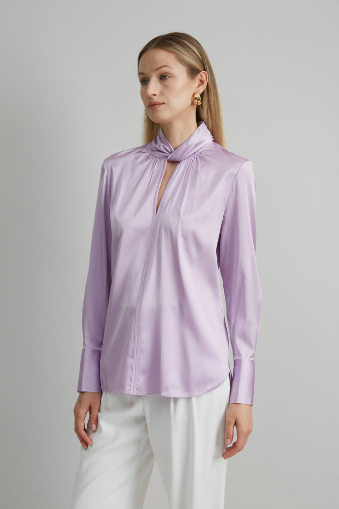Elie Tahari Silk Satin Twist Shirt THISTLE