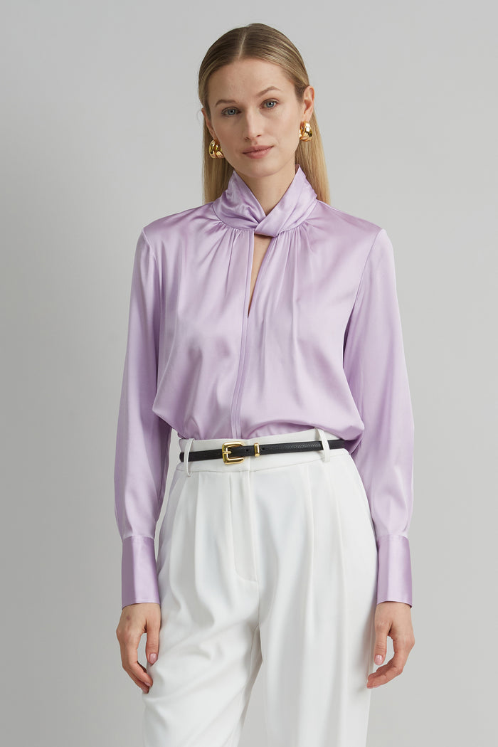 elie tahari Silk Satin Twist Shirt THISTLE