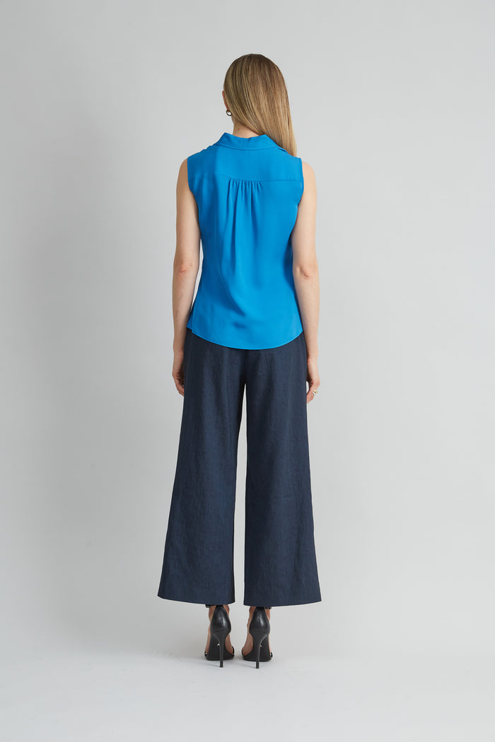 Elie Tahari Silk Side Tie Shirt OCEAN