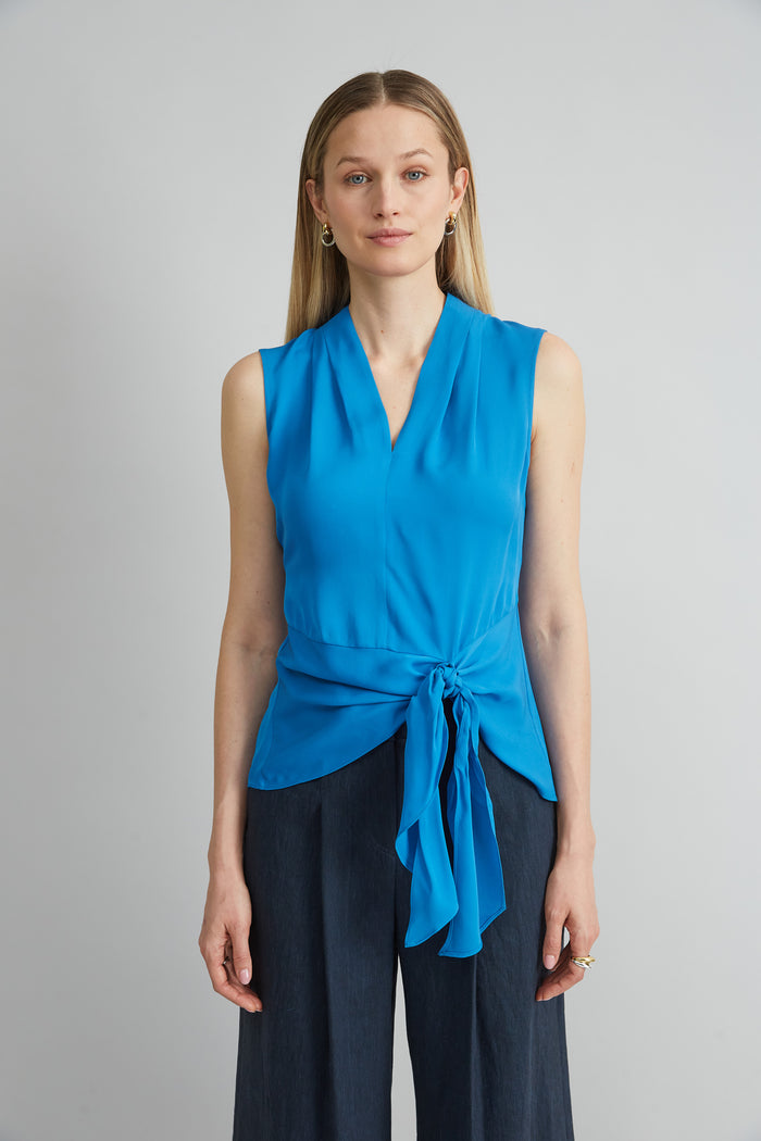 elie tahari Silk Side Tie Shirt OCEAN