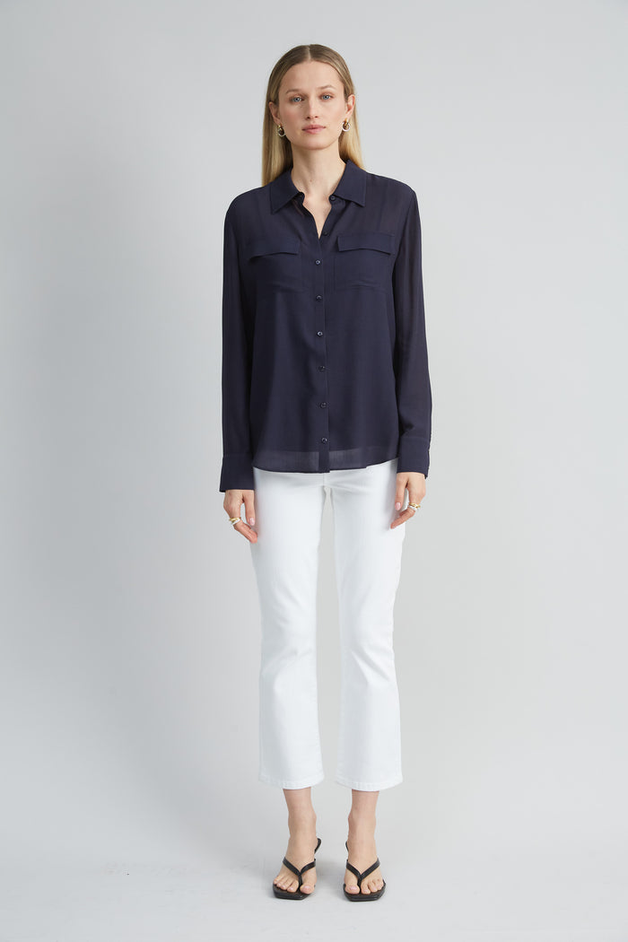Elie Tahari Silk Texture Utility Shirt INDIGO