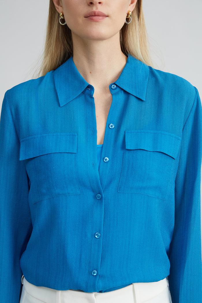 Elie Tahari Silk Texture Utility Shirt OCEAN
