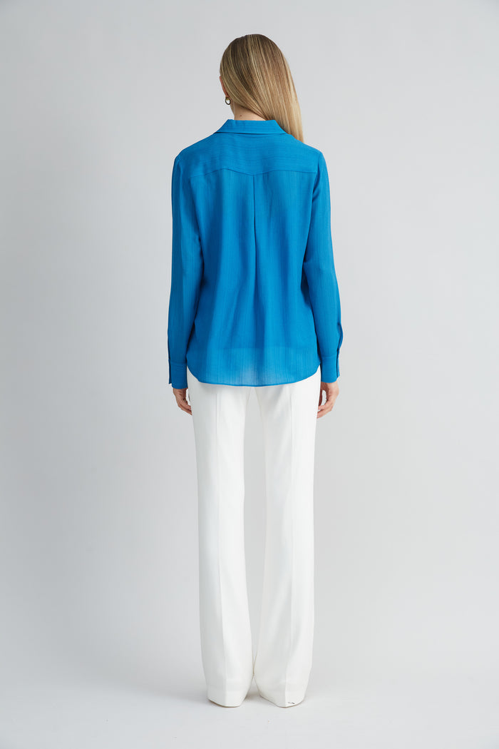 Elie Tahari Silk Texture Utility Shirt OCEAN