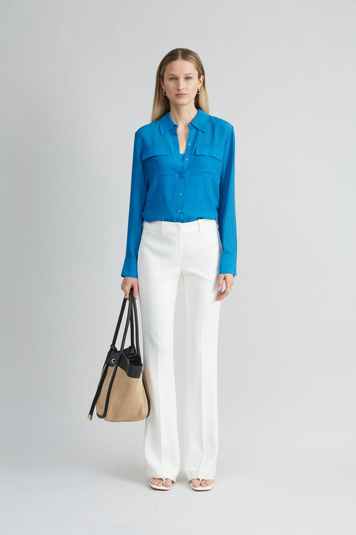 Elie Tahari Silk Texture Utility Shirt OCEAN