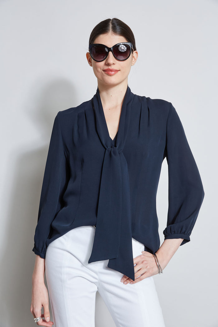 elie tahari Silk Tie Button Shirt STARGAZER